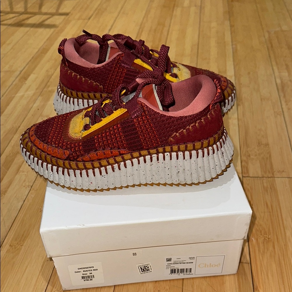 Chloe Red and Yellow Sneakers with Chunky Sole